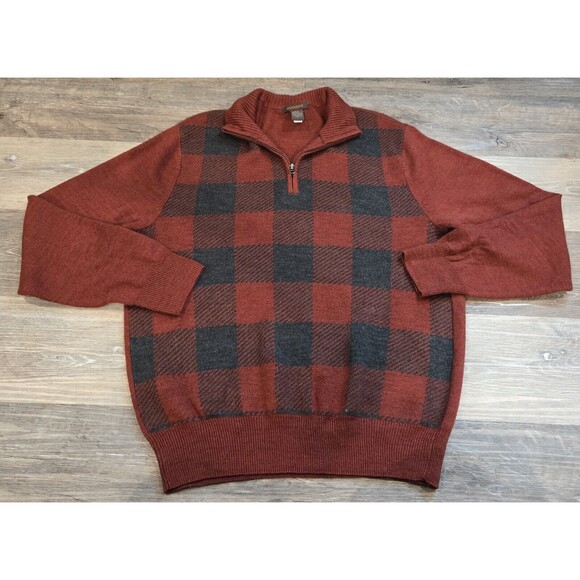 Dockers Mens Sweater Small Red Black Plaid 1/4 Zip Pullover Knit Top - Picture 2 of 7